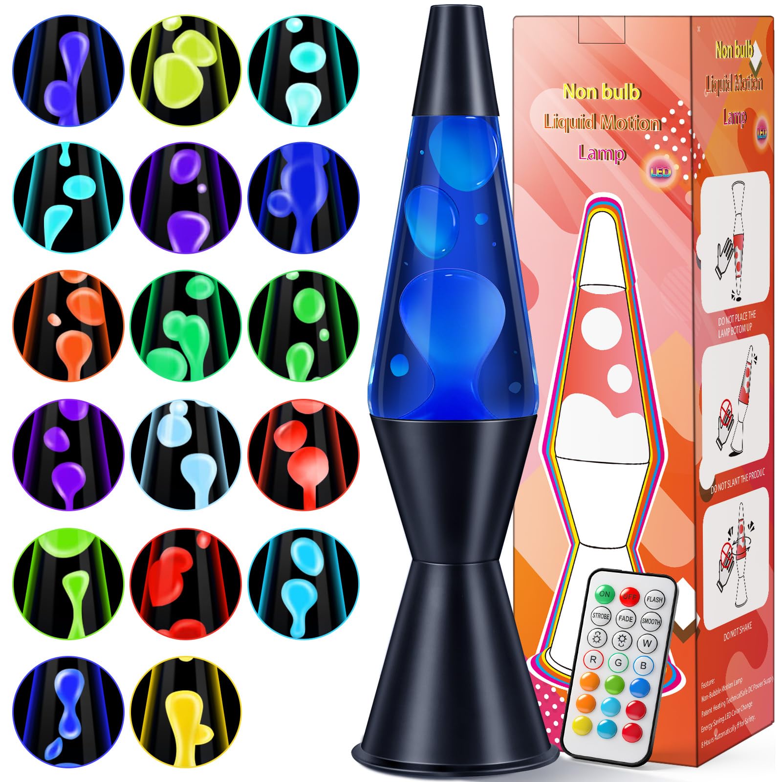 BuzzoXerex Lampara de Lava, Lampara Lava Lamp 38 CM 17 Colores con Mando a Distancia, Ideal para Hogar Dormitorio Oficina, San Valentín o Como Regalo de Cumpleaños