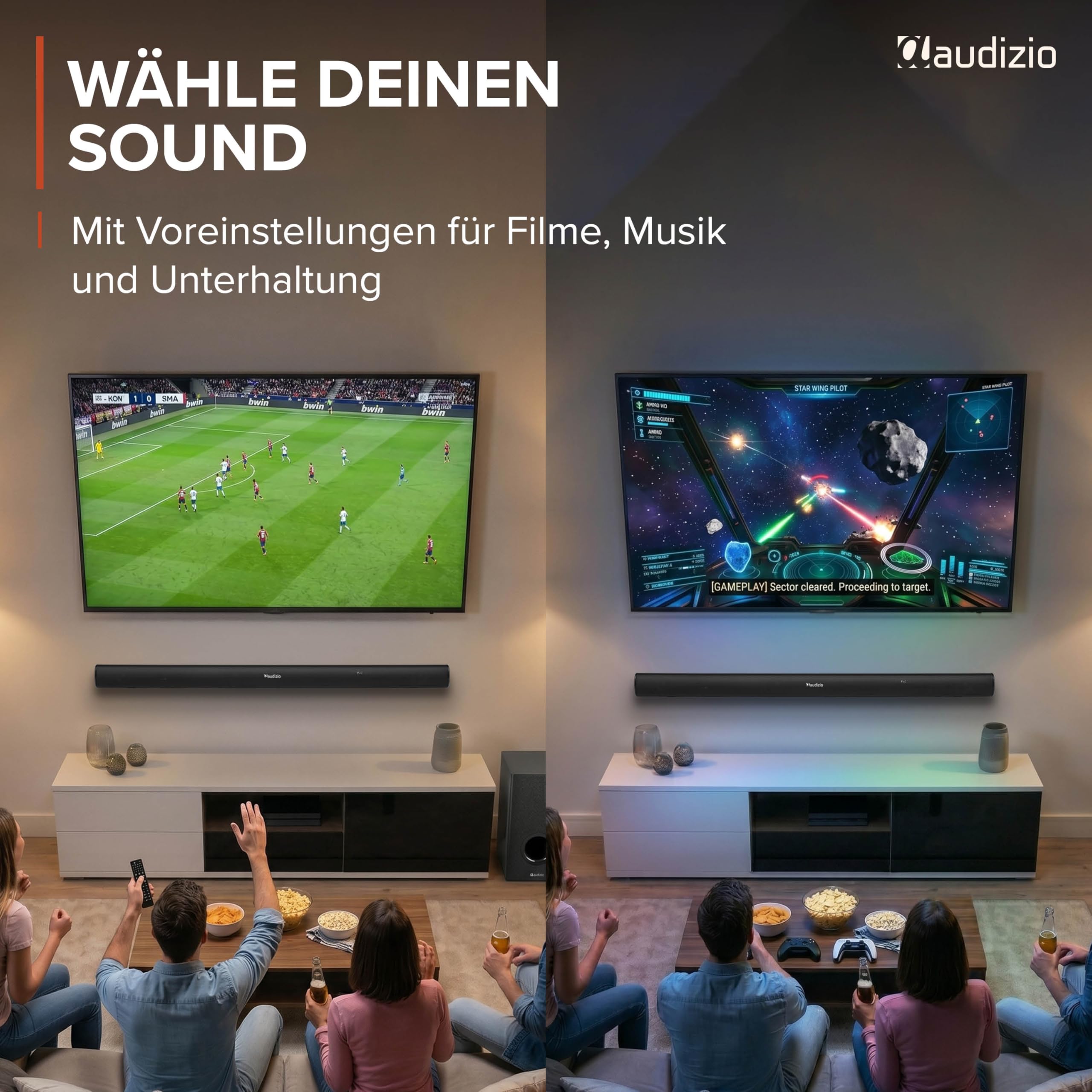 Audizio SB100 5.1 Soundsystem - TV Soundbar mit Subwoofer, 180 Watt, Bluetooth 5.3, Heimkino Soundsystem mit 2 Surround Lautsprecher, HDMI ARC, Optisch, 97cm Soundbar für TV Geräte, Fernbedienung