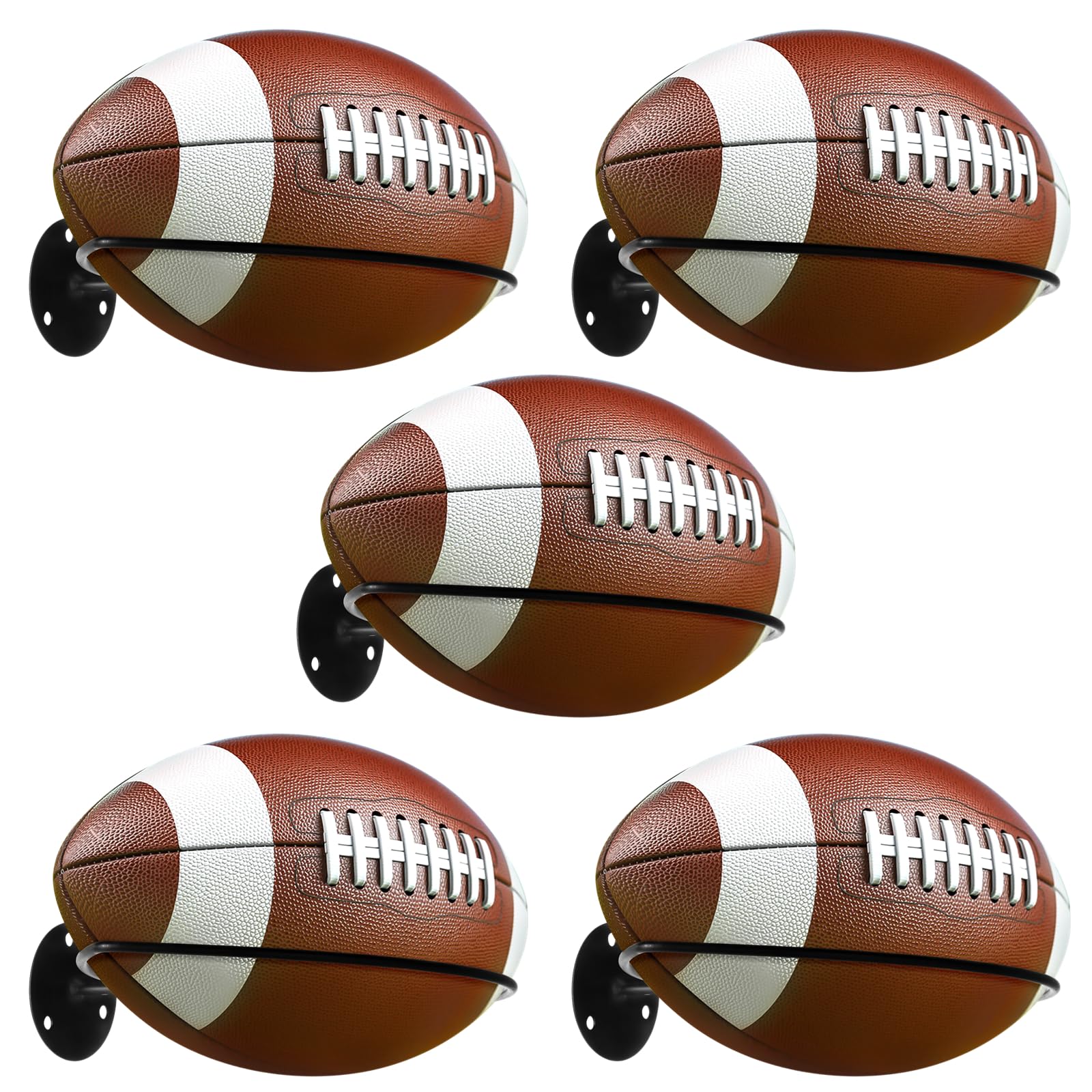 TIMCORR Wall Mounted Football Holders, 5 Pcs Rugby Display Racks with Expansion Screws, Space Saving Sports Ball Storage Stands, Universal