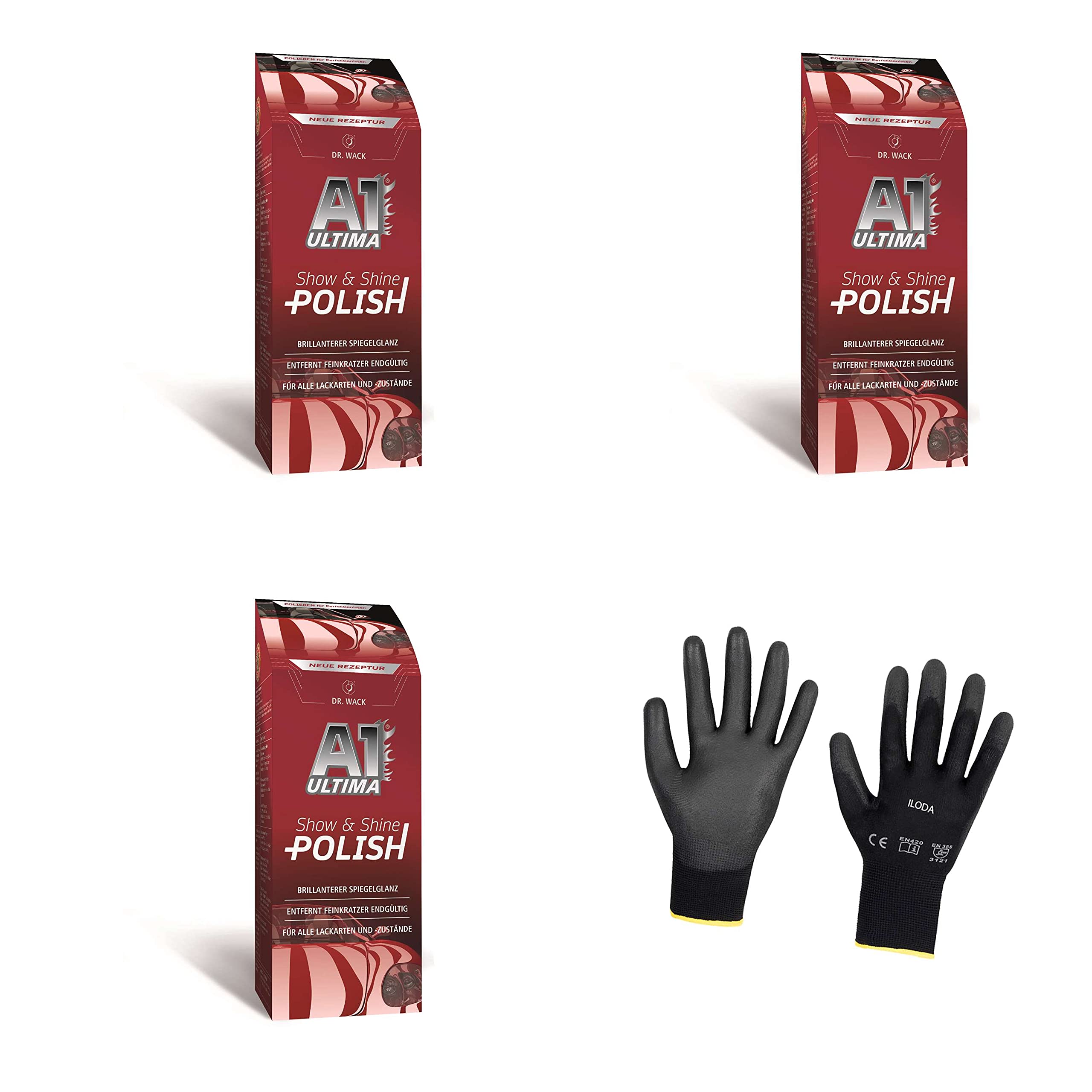 Schutzhandschuhe + 3xDr.Wack A1 250ml Ultima Show & Shine Polish
