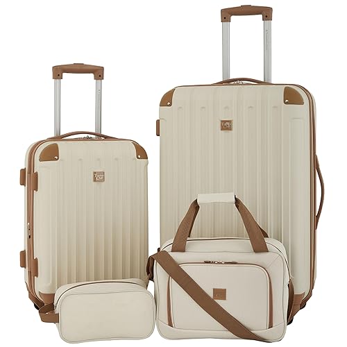 Travelers Club Midtown Hardside 4-Piece Luggage Travel Set, Vanilla - Vanilla