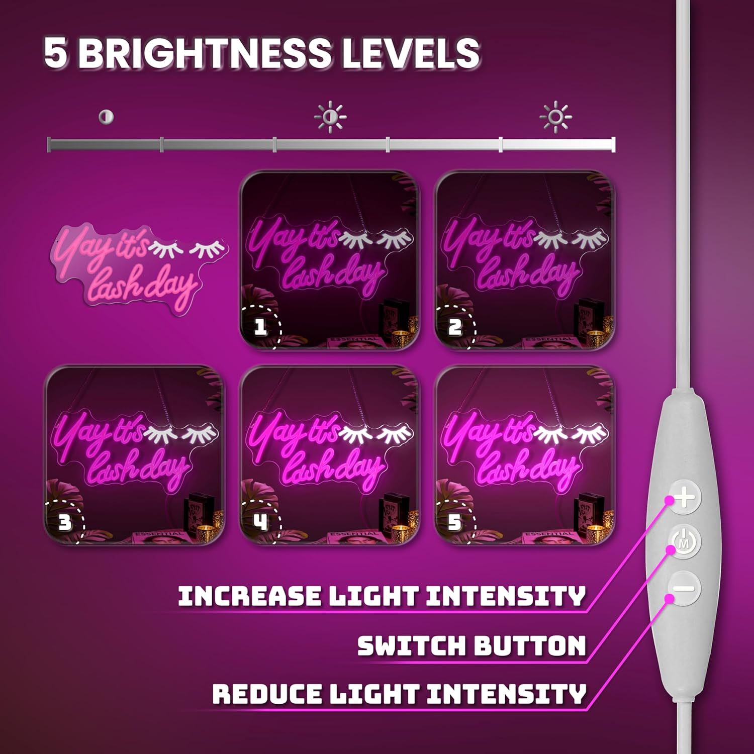 Yay It's Lash Day Neon Sign, Lash Neon Signs for Wall Decor, Dimmable Acrylic Neon Lights for Lash Salon Lash Room Beauty Room Nails Hair Bar Bedroom, Perfect Gifts - Image 3