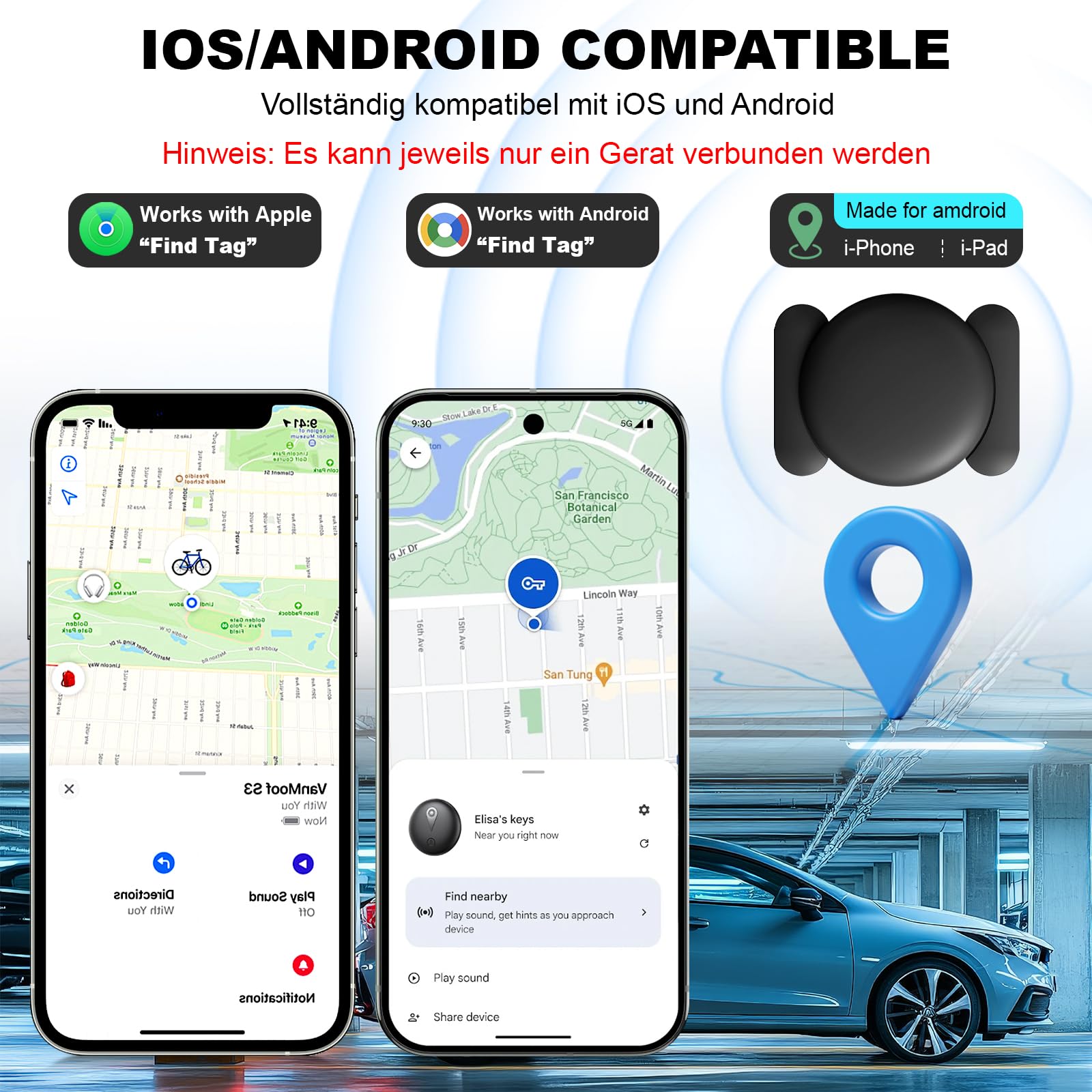 2 Mini GPS Tracker Magnetisch – Fahrzeugortung ohne monatliche Gebühr, Echtzeit-GPS-Tracker mit Smartphone-App für Android & iOS, GPS Auto Tracker, für Autos, Fahrräder, Gepäck, Haustiere,Schwarz