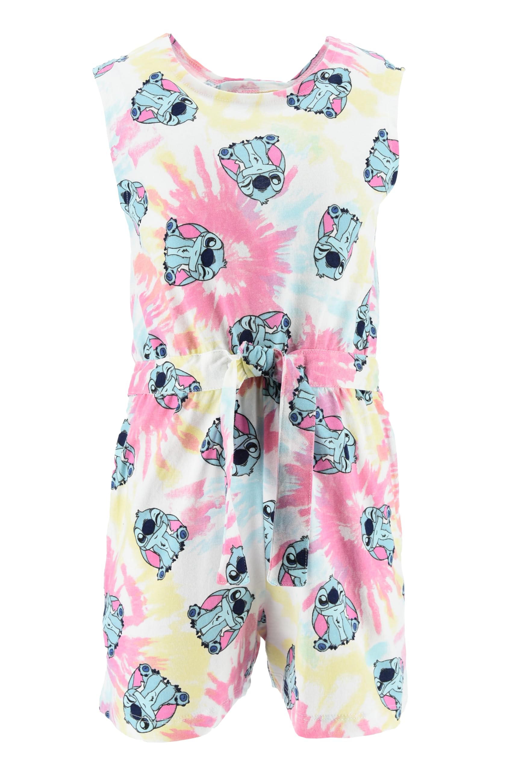 Disney Store Lilo e Stitch Tutina per Bambine e Ragazze, Salopette Senza Maniche, in Cotone, con Motivo Tie Dye e Stampa Stitch (IT, Età, 6 anni, Ragazzine, Bianco)