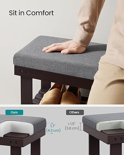 Miniatura 26 de SONGMICS Banco de zapatos de bambú, organizador de zapatos de 3 niveles para entrada, sala de estar, asiento de banco con capacidad para hasta 300