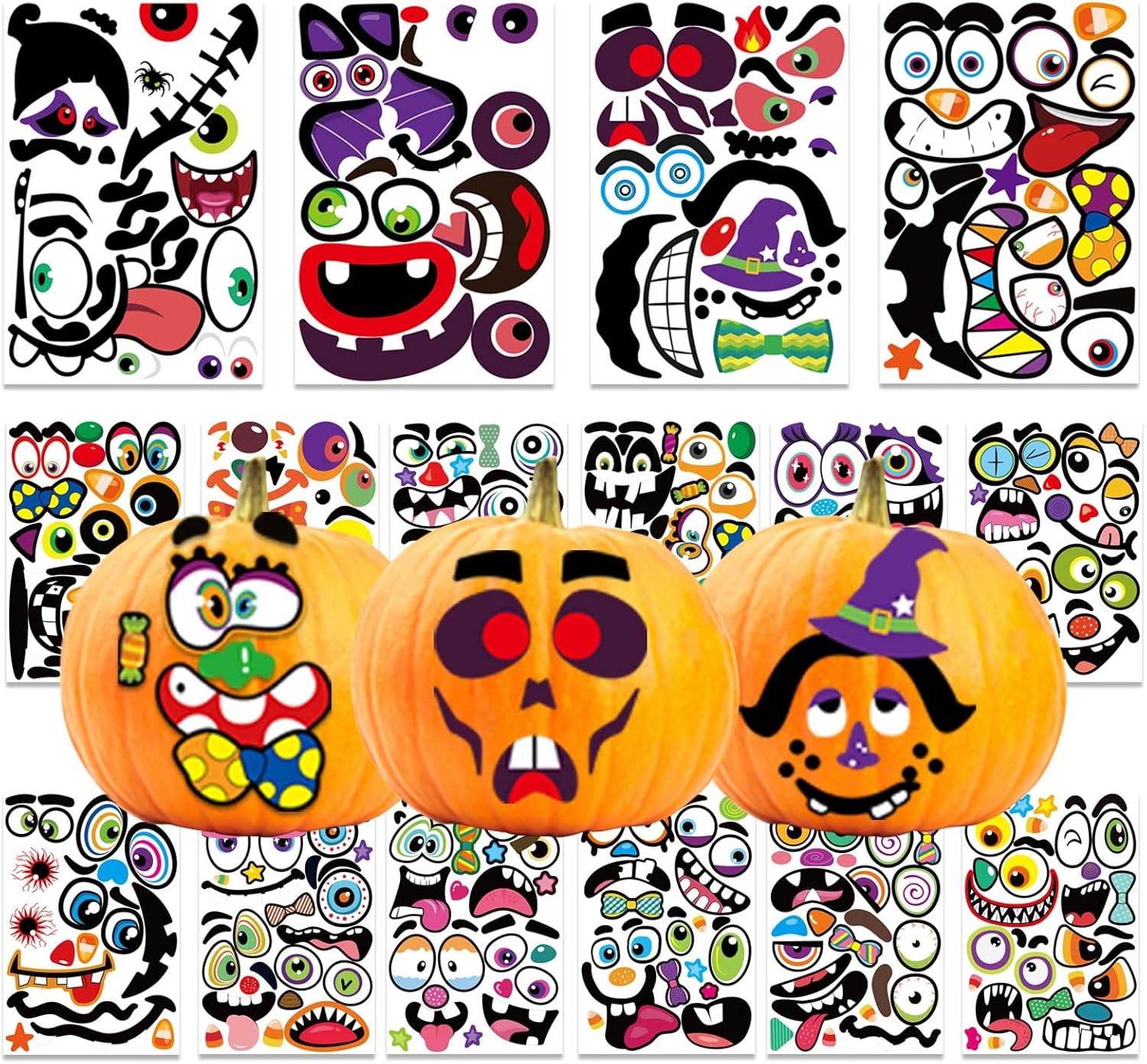 16 Sheet Halloween Pumpkin Decorating Stickers,Pumpkin