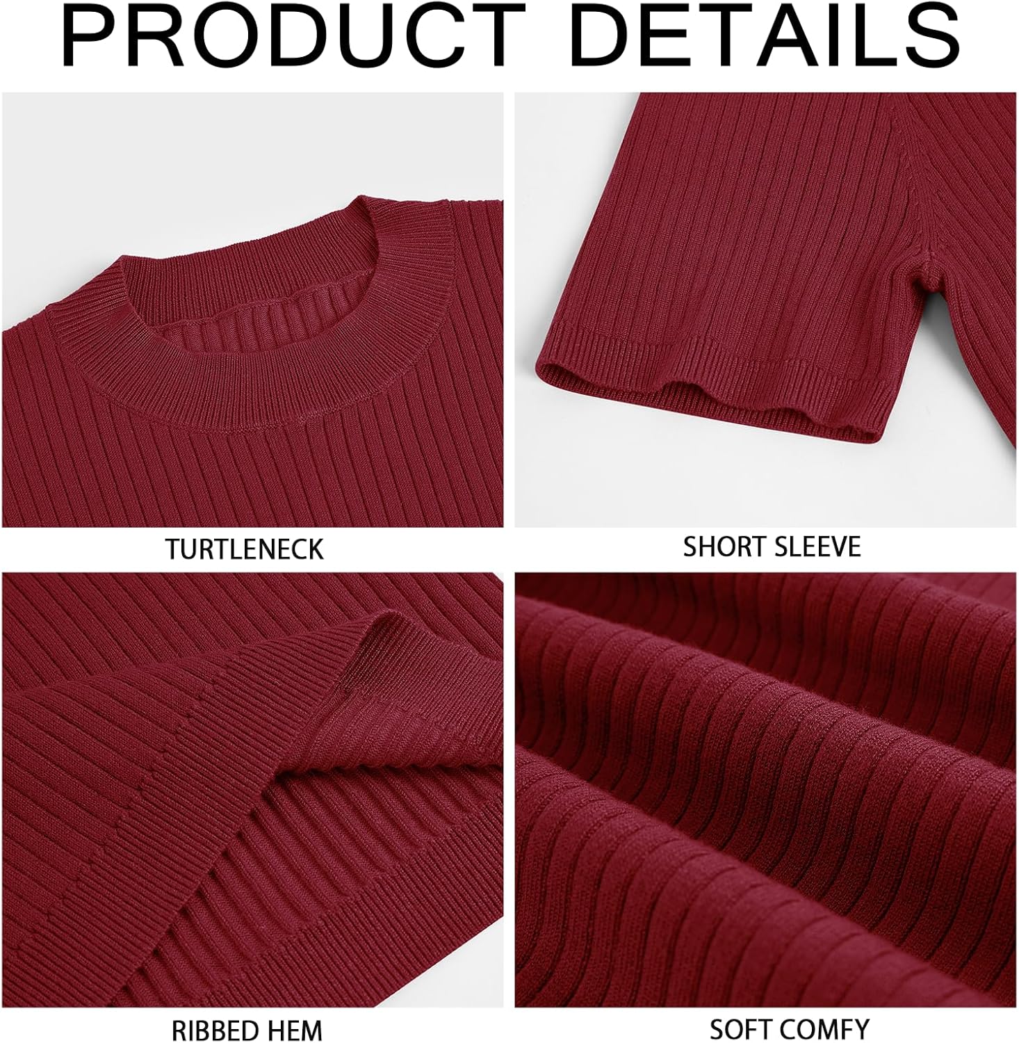 Mens Casual Slim Fit Basic Tops Short Sleeve Shirt Turtleneck T Shirts Rib Knitted Stretch Pullover Sweater - Image 5