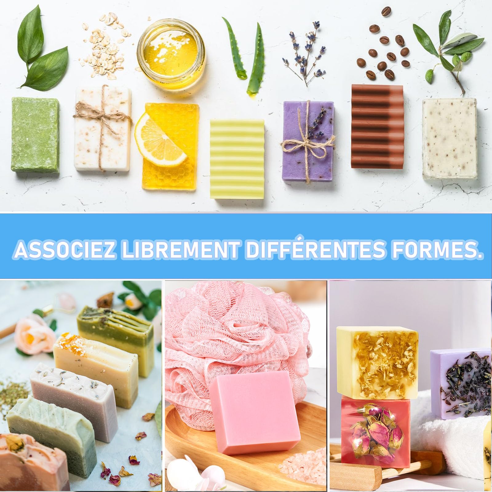 Lot de 4 Moules à Savon Rectangulaires en Silicone 1200 ml