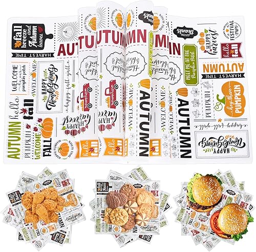 Whaline 200 hojas de papel encerado de otoño, papel de envoltura de periódicos, calabazas, hojas de arce, papel pergamino a prueba de grasa, papel