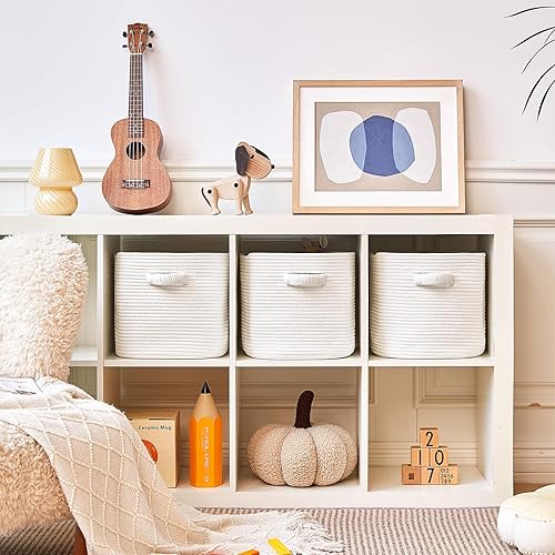 Miniatura 3 de RUNKA - Canastas de almacenamiento Paquete de 3 Cestas cuadradas de 11 pulgadas para armario, contenedores tejidos Ideal para almacenamiento
