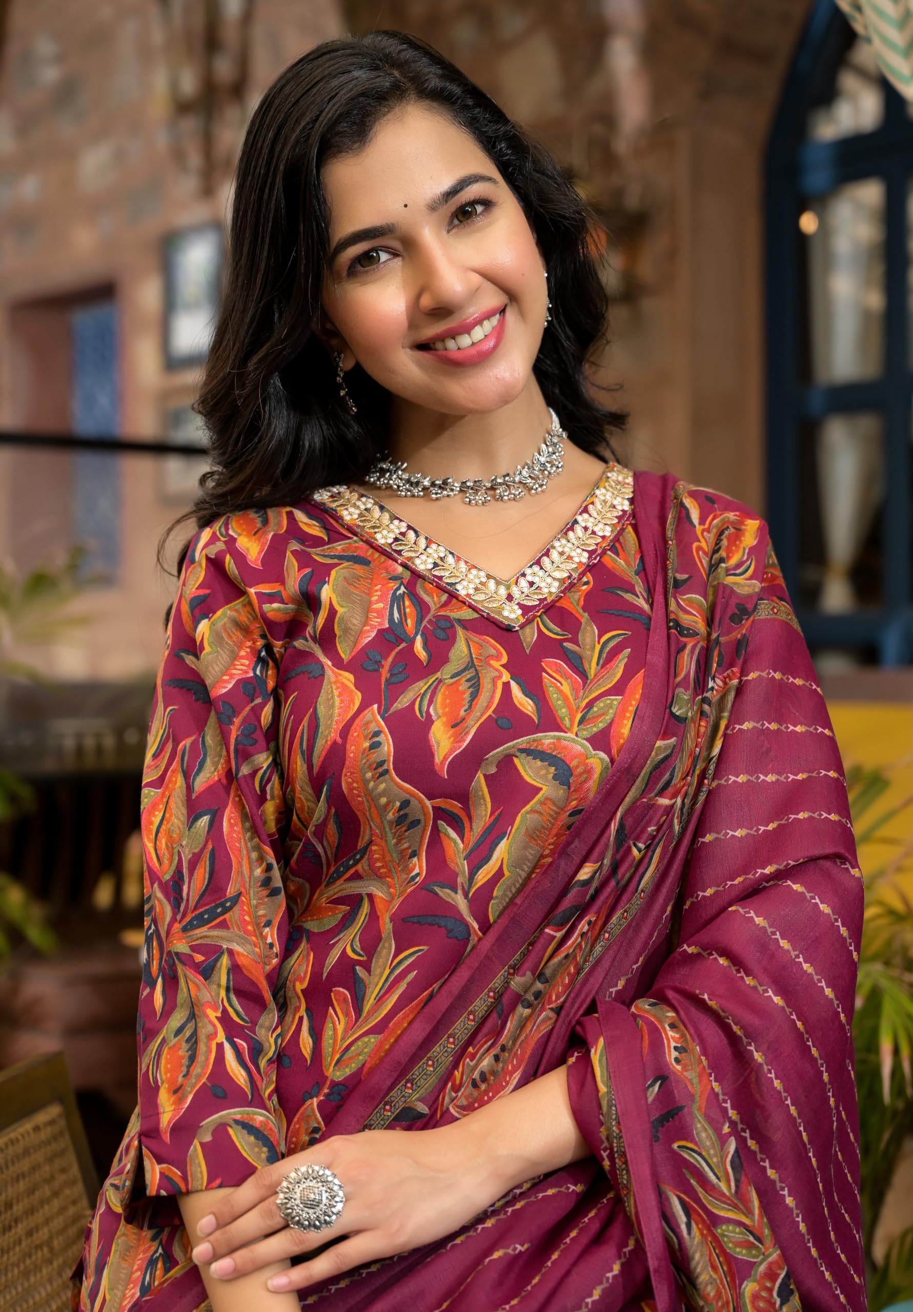 Nermosa Women Printed Kurta And Pant Set With Dupatta (In, Alpha, 2Xl, Red)