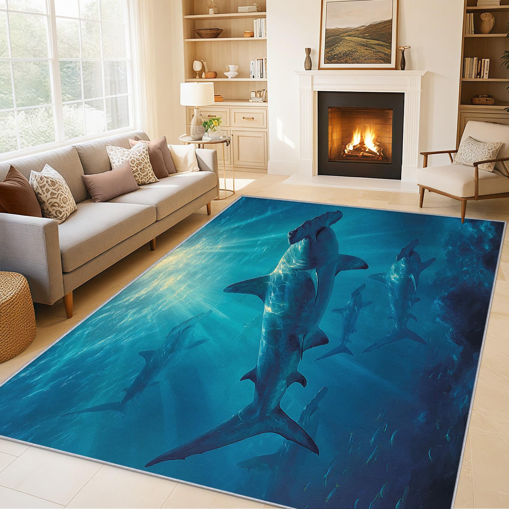 Amazon.com: Hammerhead Shark Rug 4x5 ft, Washable Ocean Shark Area