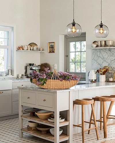 Miniatura 10 de ARIAMOTION Luces colgantes para isla de cocina, cristal soplado, mini globo, iluminación colgante de burbujas transparentes sobre el fregadero, mesa