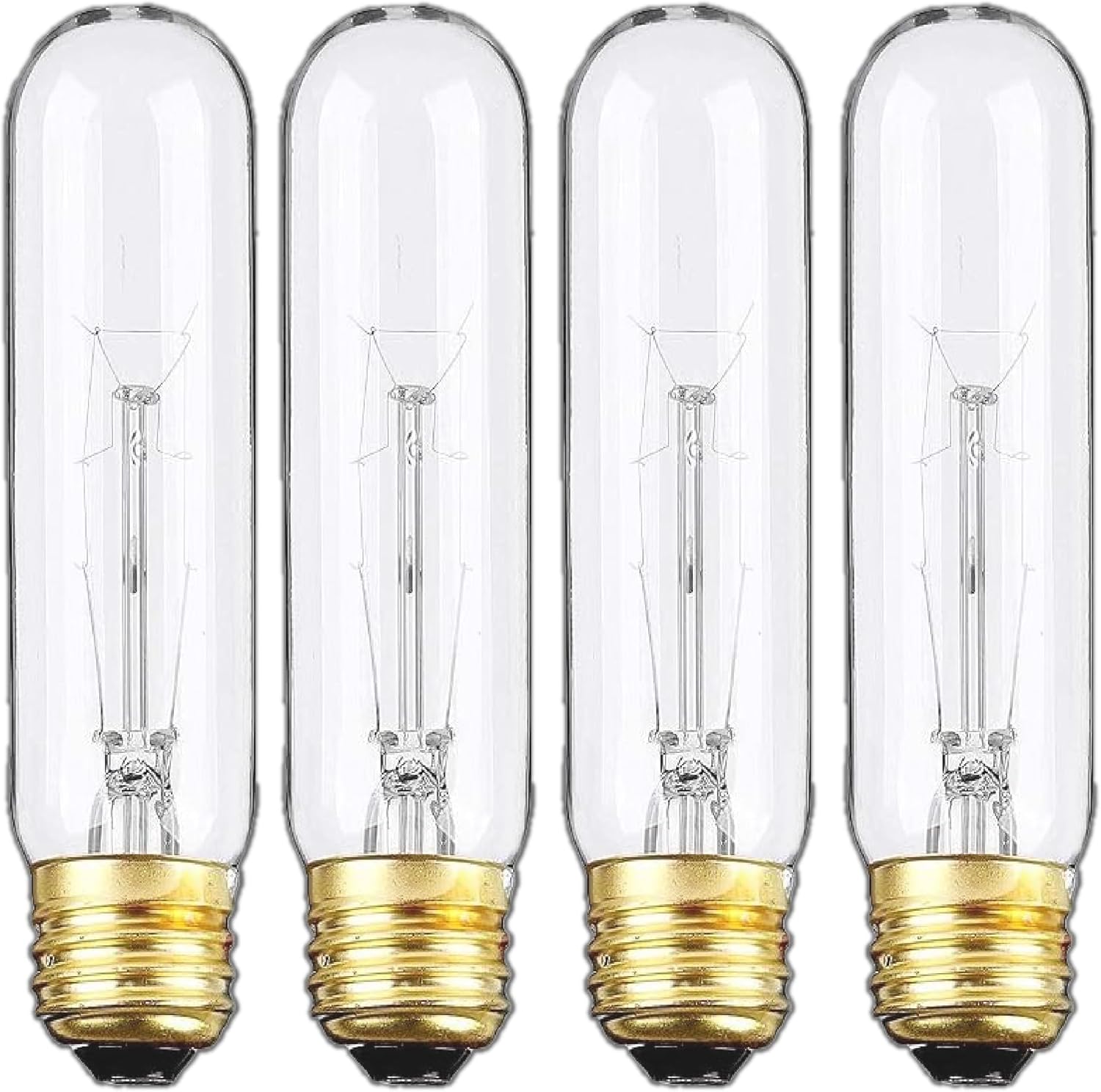 Edison Light Bulbs,120V, E26 Base, T10 Tubular Bulbs, 25W Clear Incandescent, Warm White, Dimmable Vintage Tubular Style Showcase Bulb (4-Pack)