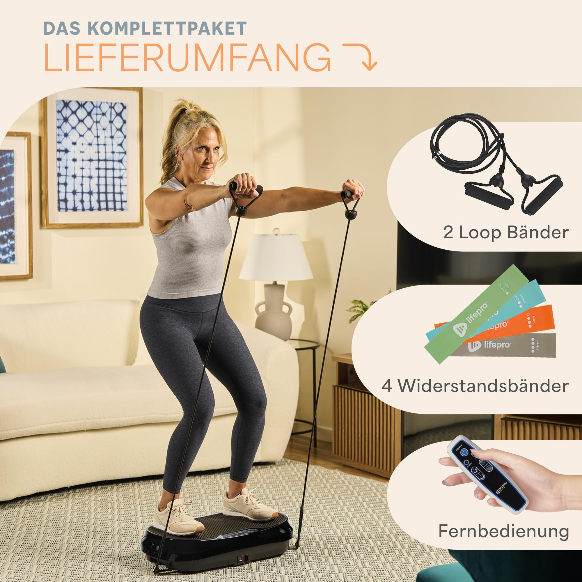LifePro Waver Mini Vibrationsplatte mit Fernbedienung & Trainingsbändern – Kompakte Ganzkörper-Vibrationsplatte für Lymphdrainage und Muskelstraffung, 99 Geschwindigkeitsstufen, 10 Programme