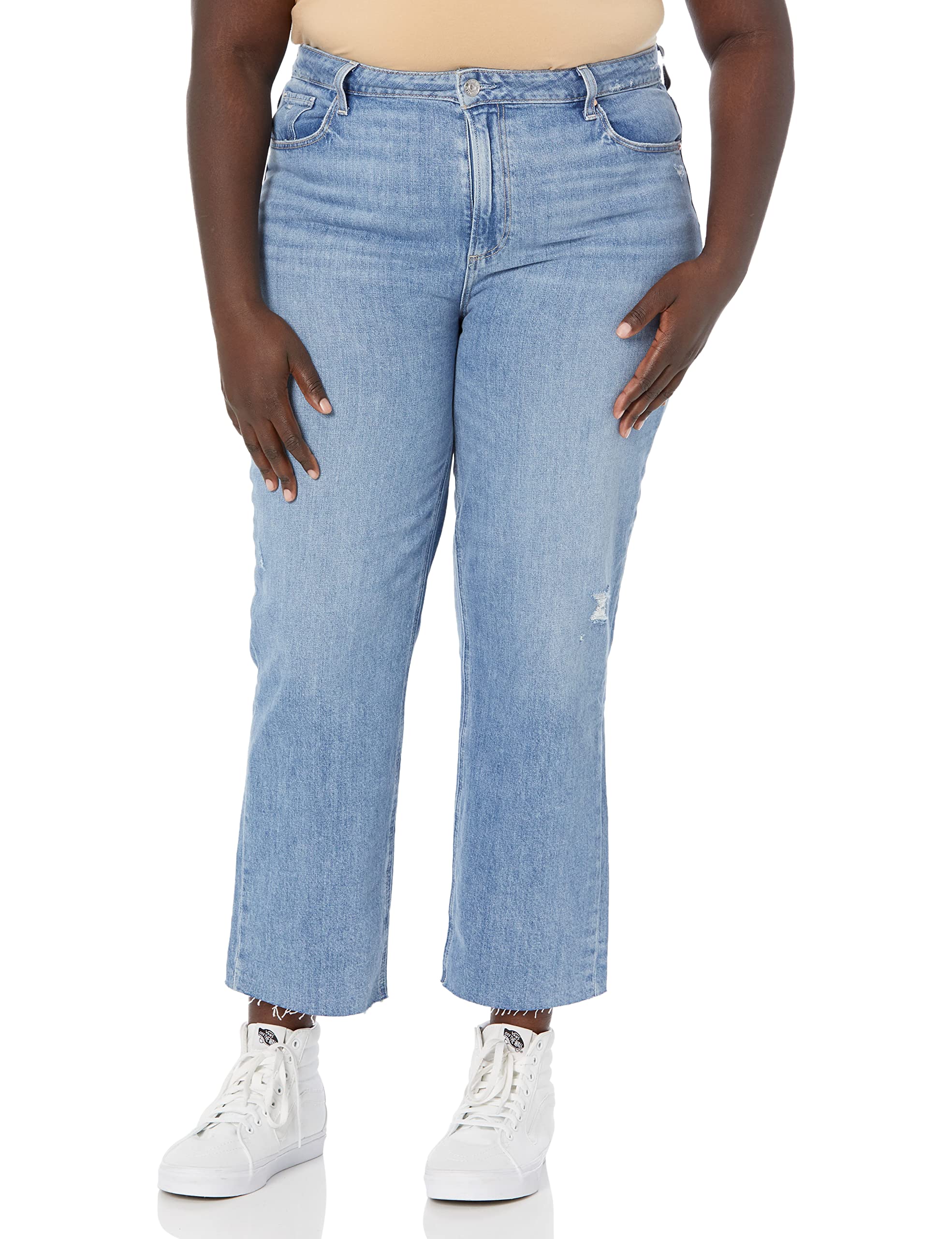 PAIGE Women's Sarah Ankle with Raw Hem Highest Rise Straight Slim Fit in Cailin Destructed