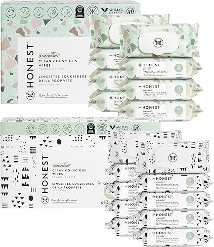 The Honest Company Toallitas multiusos Clean Conscious Hipoalergénicas + sin perfume para pieles sensibles Más del 99% de agua, compostables, a