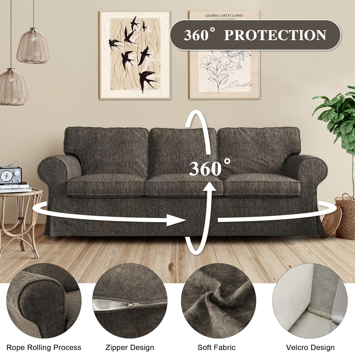 Customized Cushions for EKTORP Sofa, for EKTORP 3 Seat Sofa, Dark Brown Replacement Cover, Breathable and Anti-Wrinkle, 7 Pieces