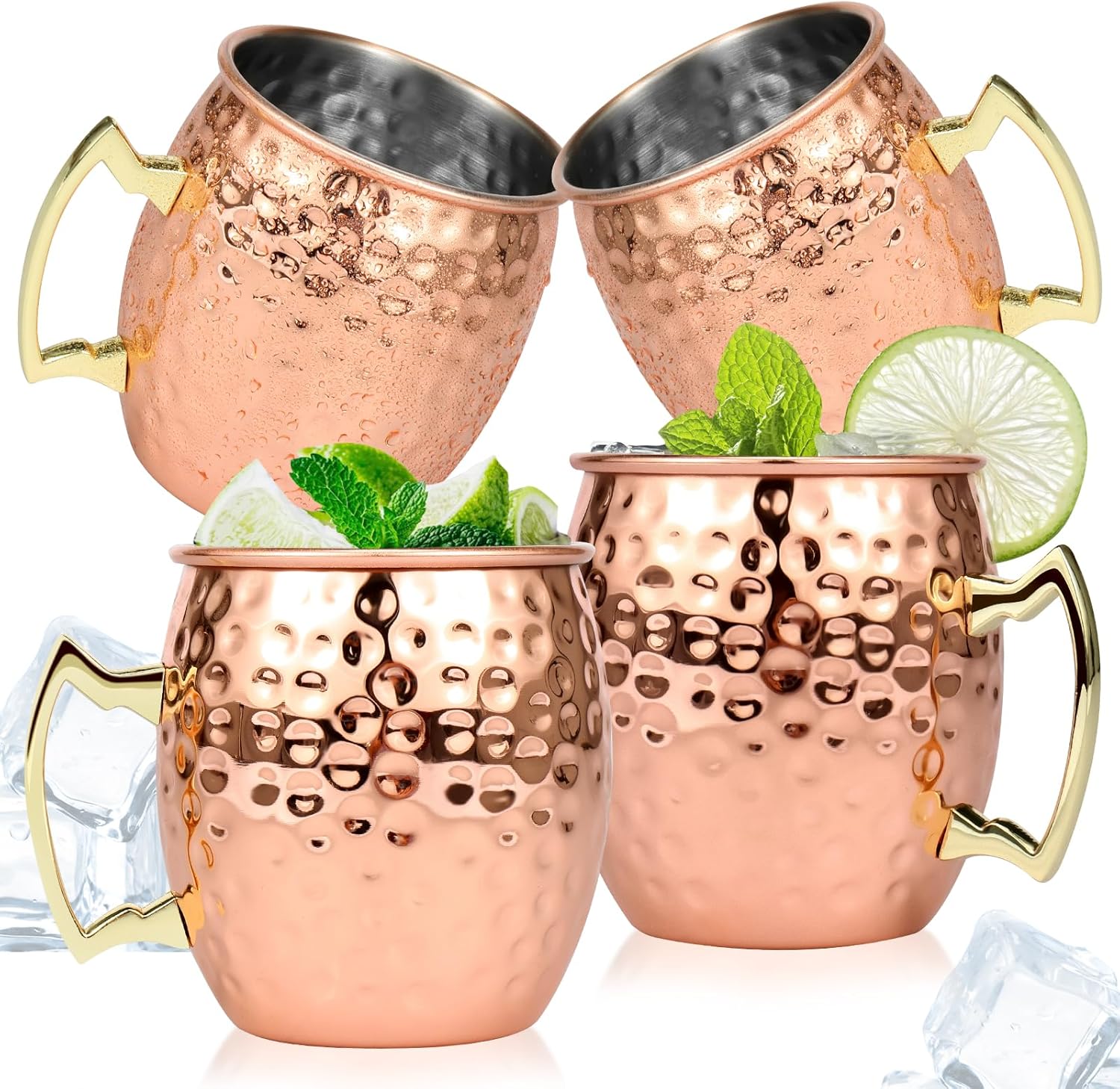 4Pcs Moscow Mule Mugs 16oz Copper Cup Kit Stainless Steel Moscow Mule Copper Mug with Handle for Cocktail Coffee Wine Vodka Beer for Christmas Valentine's Day