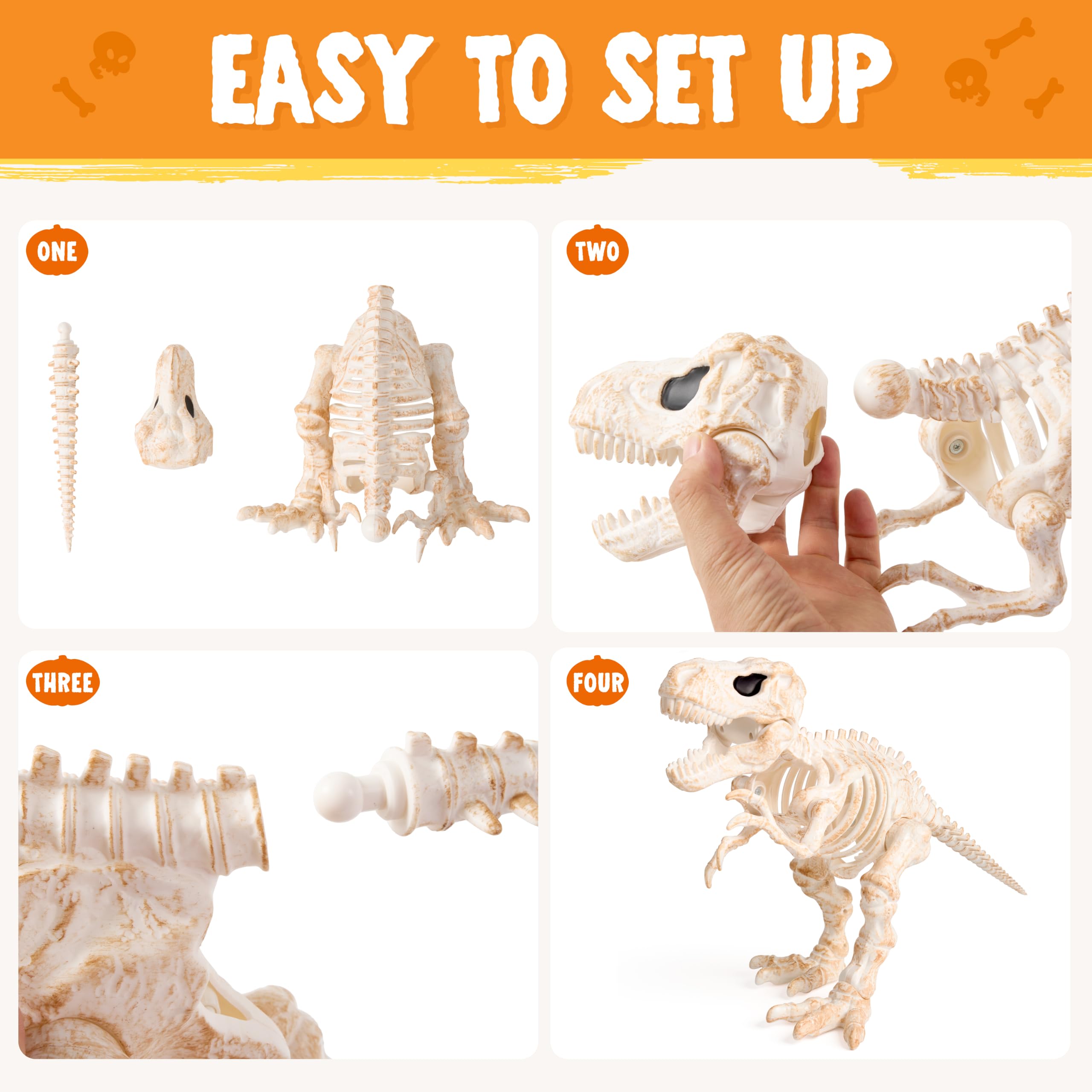 JOYIN 34 cm, scheletro T-Rex mobile per Halloween, osso di dinosauro realistico in plastica con articolazioni mobili, per casa infestata, decorazione da giardino e feste a tema dinosauri spaventosi