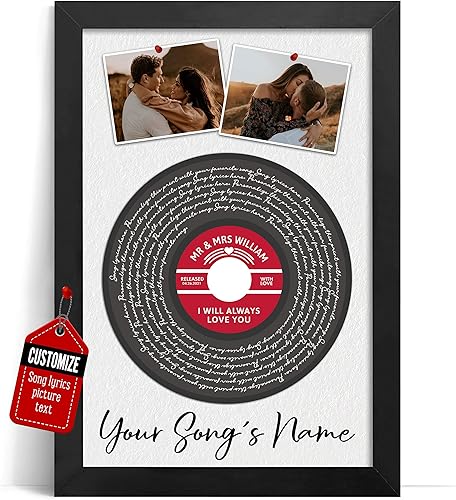 VICILO Letras de canciones personalizadas, arte de pared, etiqueta de disco de vinilo personalizada, boda, primer baile, aniversario, para él, sus