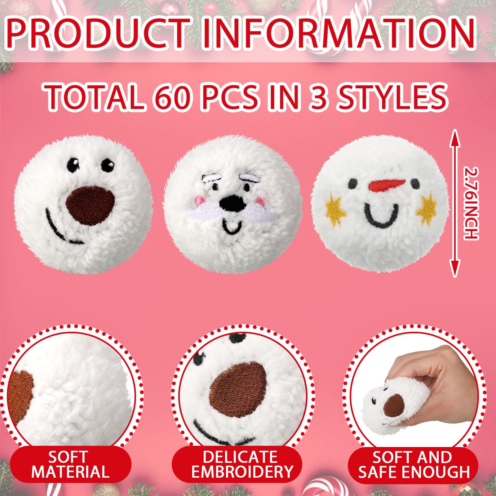 Syhood 60 Pieces 2.76 Inch Christmas Snowman Dog Toy Snowball Fight