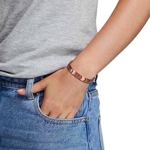 Miniatura 6 de -3000 Gauss - Pulsera magnética de cobre para hombre - Imán fuerte de doble fila con herramienta ajustable, aniversario, Navidad, Acción de Gracias