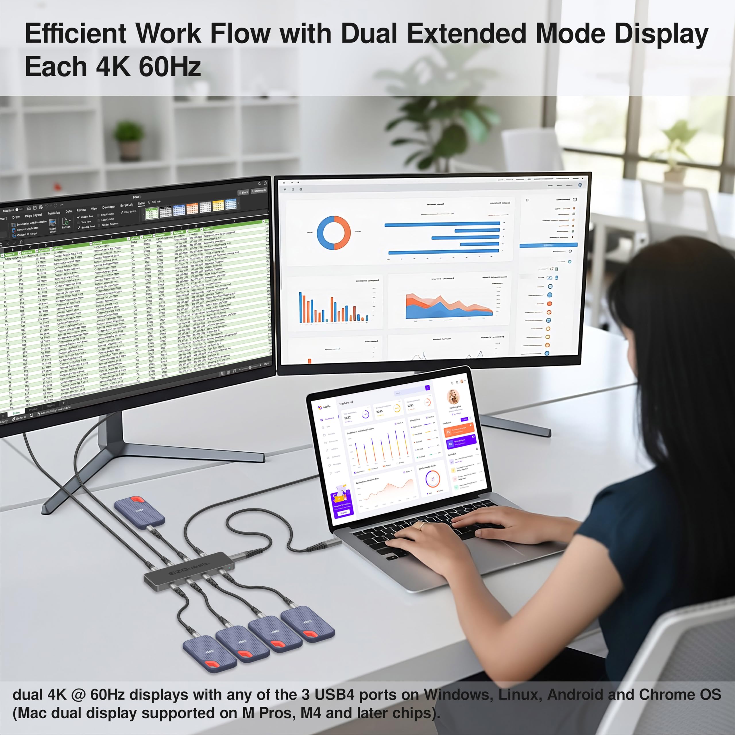 Hub USB 4 serie Pro 8 in 1: doppio display 4K 60Hz/8K, 7 porte USB-C (3X USB4, 4X 10Gbps dati), 100W PD - Thunderbolt 3/4 dock per MacBook Pro/Air M1/M2/M3, Windows, Chromebook