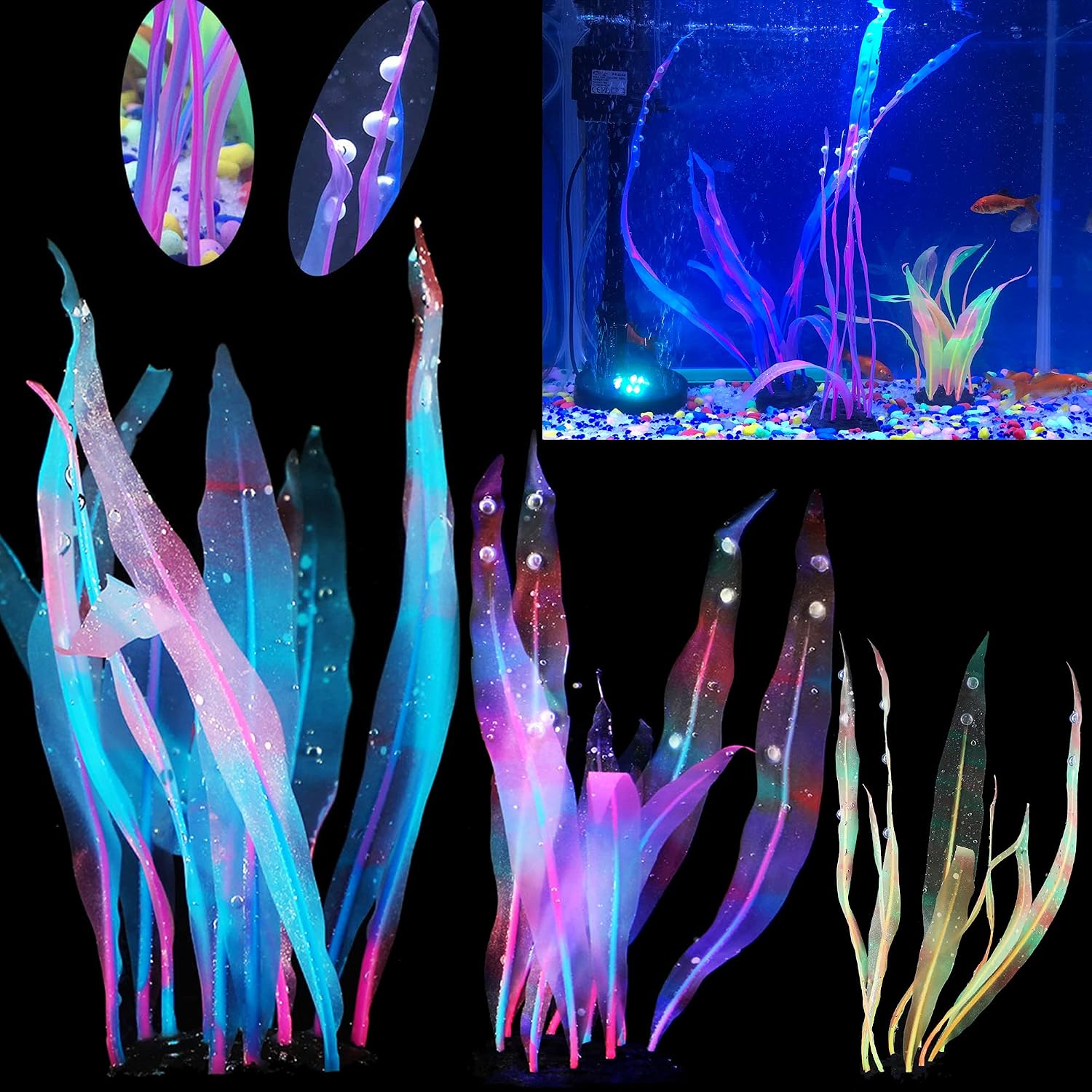 Silicone Aquarium Plants Glow Fish Aquarium Decorations Glowing Aquarium Decorations Glow Fish Tank Decorations Plants Tall 17 10 7…