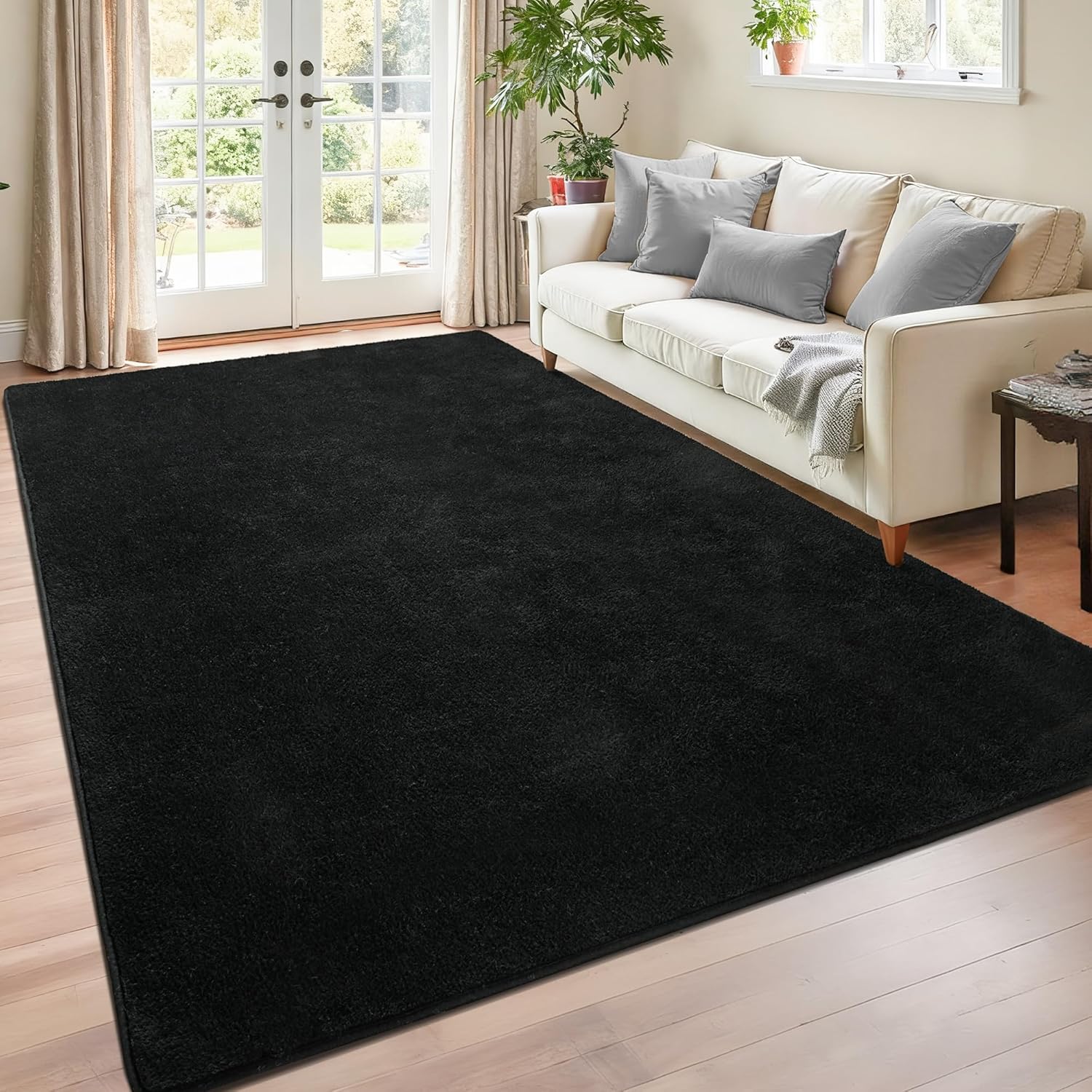 Chicrug 4x6 Minimalist Washable Area Rugs for Bedroom Living Room Classroom, Modern Soft Memory Foam Rug for Kids Nursery, Low Plie Indoor Carpet for Dorm Dining Office Bedside Room Decor, Black