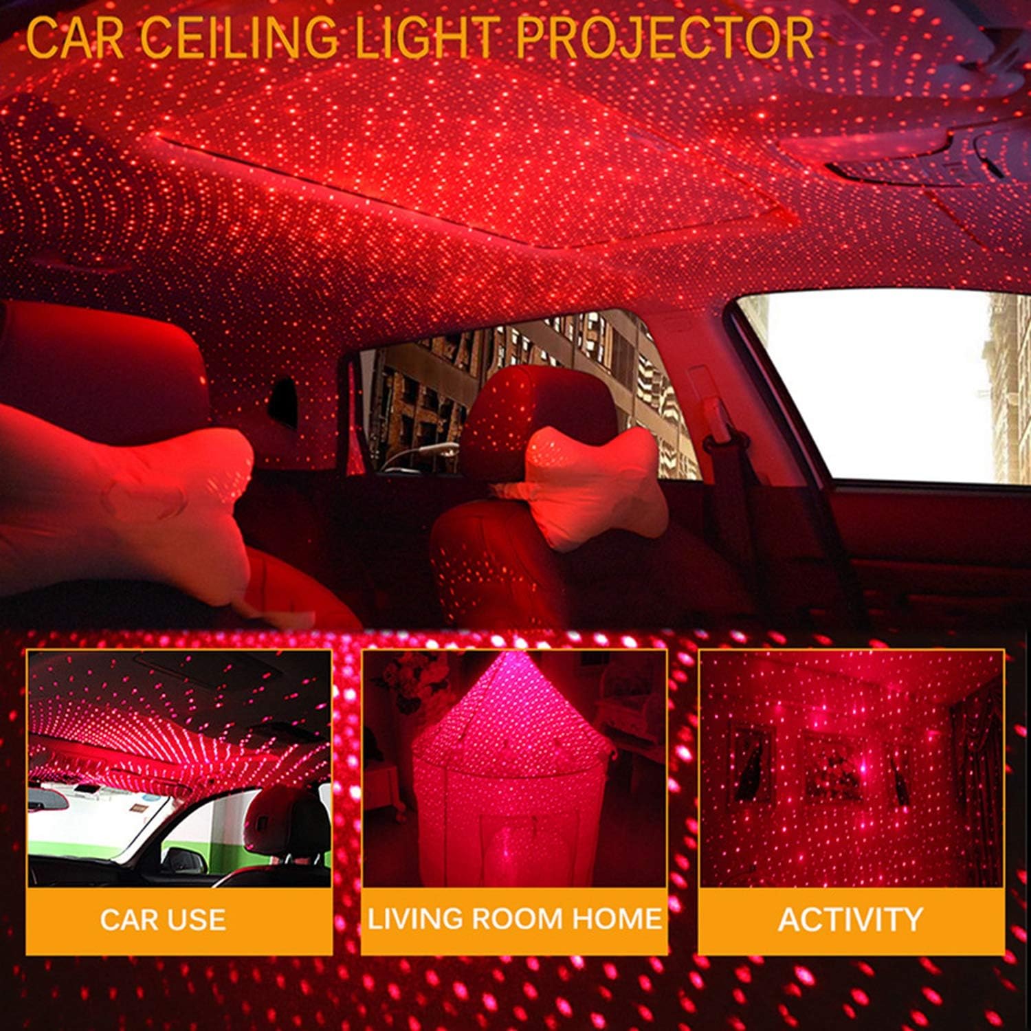 Romantic Star Projector Night Lights, Flexible Romantic Galaxy USB Night Lamp for Cars Ceiling Party Bedroom Portable USB Night Light Decoration Interior Ambient Atmosphere