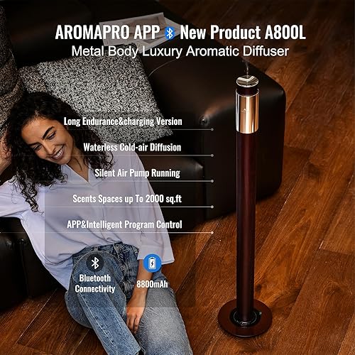 Vista 2 de Difusor de aceite esencial sin agua grande de 40 pulgadas, difusor de hotel de lujo, difusor de aplicación recargable inalámbrico, incluye aceites