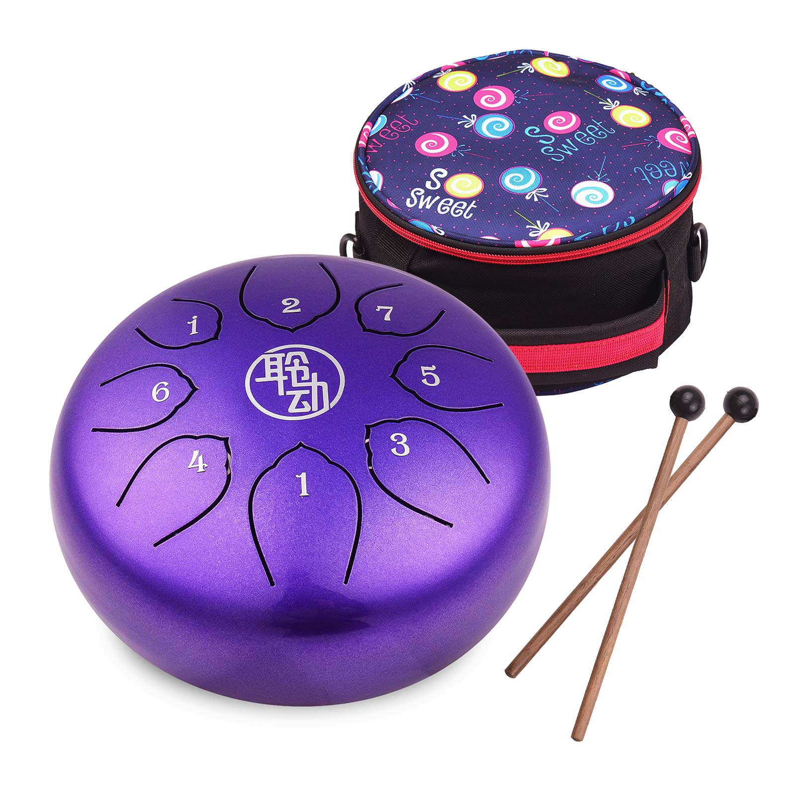 Bobique6 Inch Steel Tongue Drum Handpan Drum, 8-Notes C-Key Percussion Instrument with Mallets Drum Bag Wiping Cloth for Musical Education Concert Mind Healing Yoga Meditation Purple