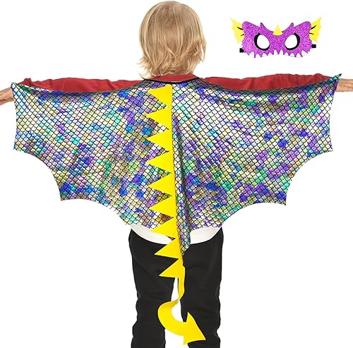 Miniatura 10 de Disfraz de alas de dragón para niños, máscara de dinosaurio, capa de disfraz como niños y niñas, dinosaurio, fiesta de cumpleaños, regalos y juguetes