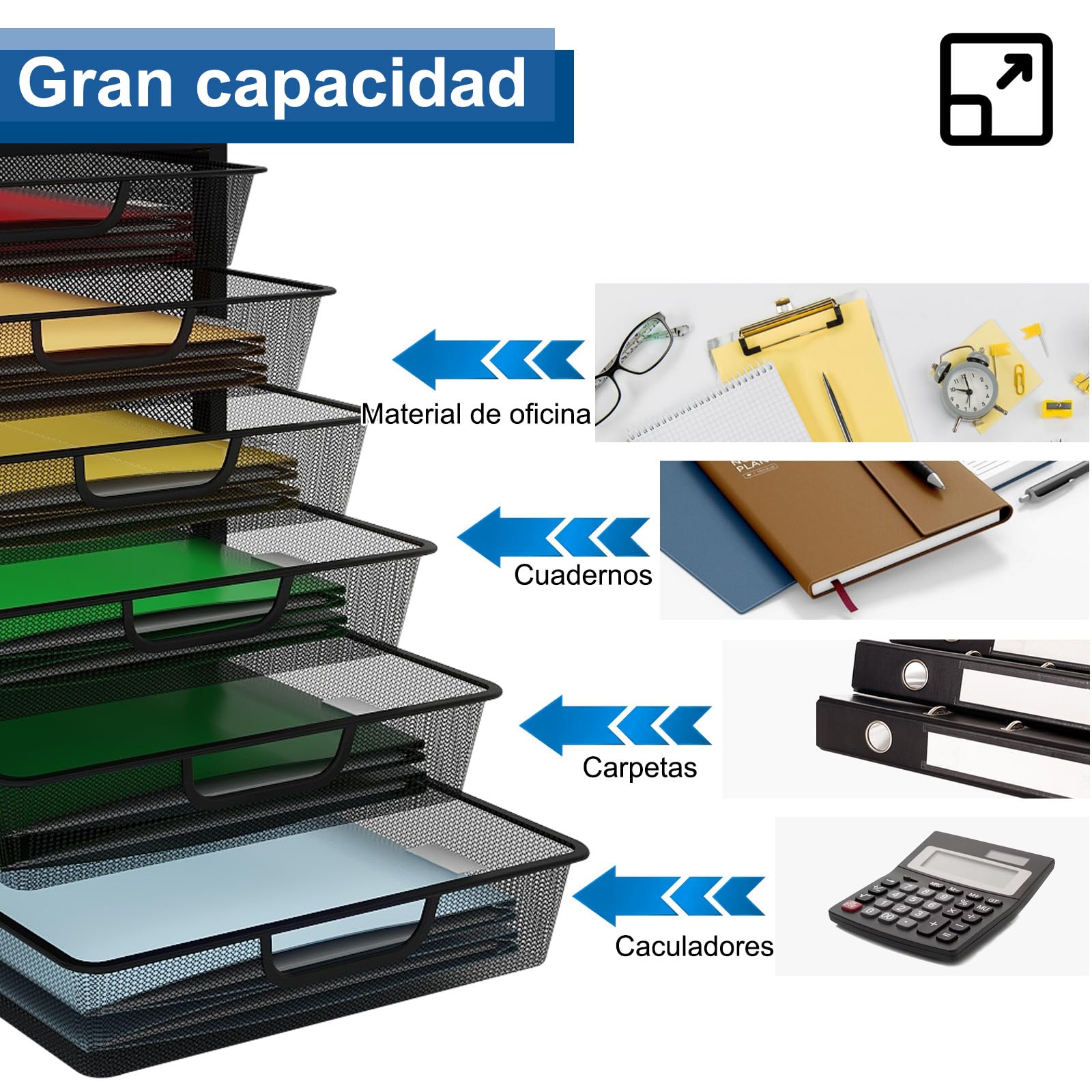 PUNCIA Cajonera con 6 Cajones Organizador Bandejas Oficina de Documentos A4 | Archivador Metálico de Papel Clasificador para Escritorio Armario Metal Mesa Caja de Almacenamiento Material de Oficina