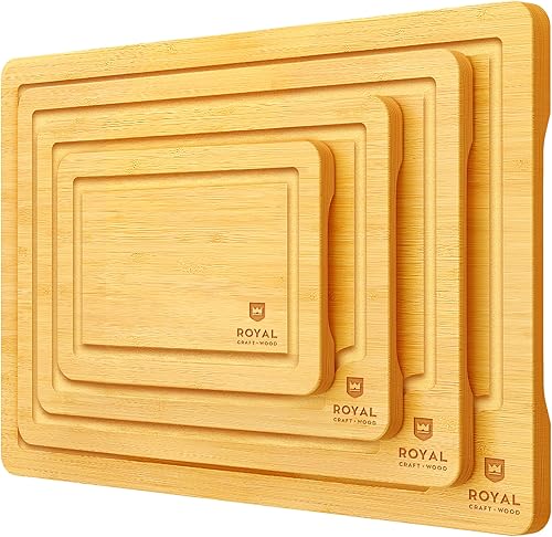 Miniatura 9 de Royal Craft Wood - Juego de tablas para cortar de bambú con ranura para líquidos
