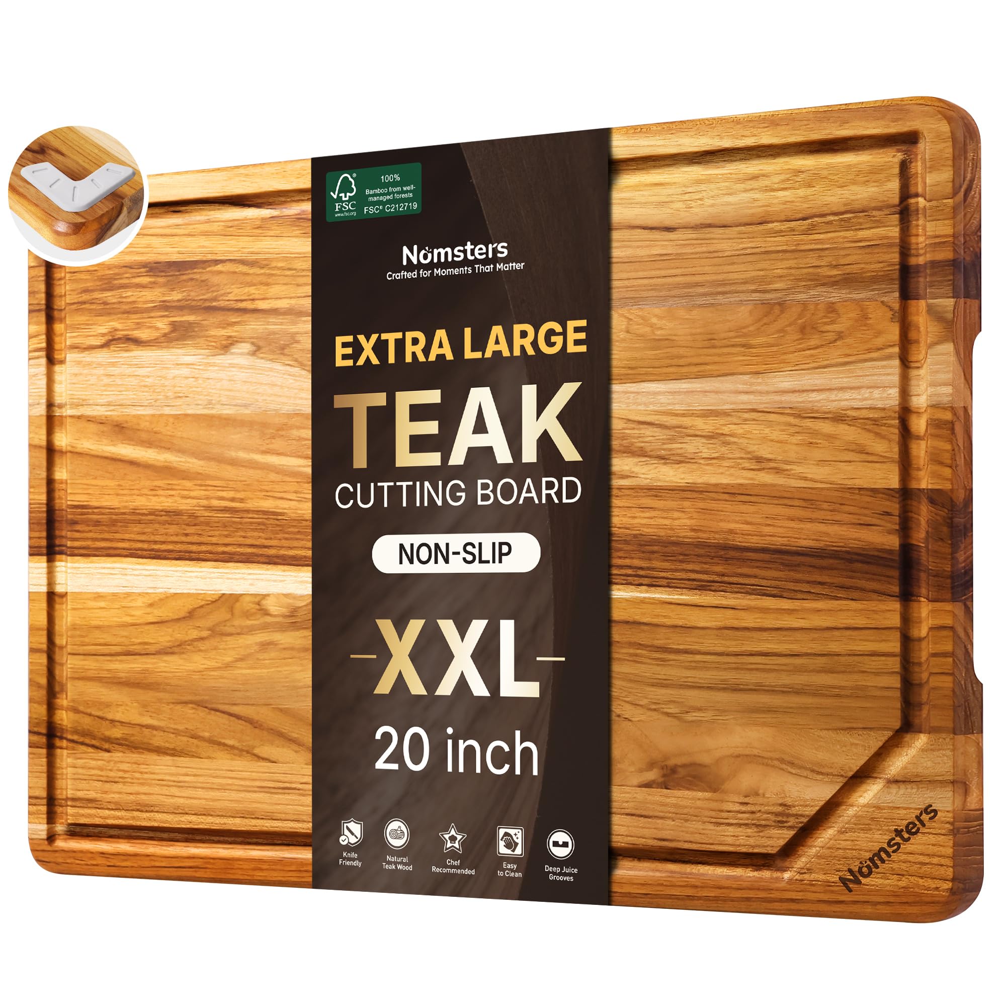 Extra Large Teak Wood Cutting Board for Kitchen 20inch Non Slip Feet Heavy Duty Butcher Block Chopping Board Nice Solid Thick Wooden Juice Groove Big XXL Large Best Hardwood Kitchen Counter Organic