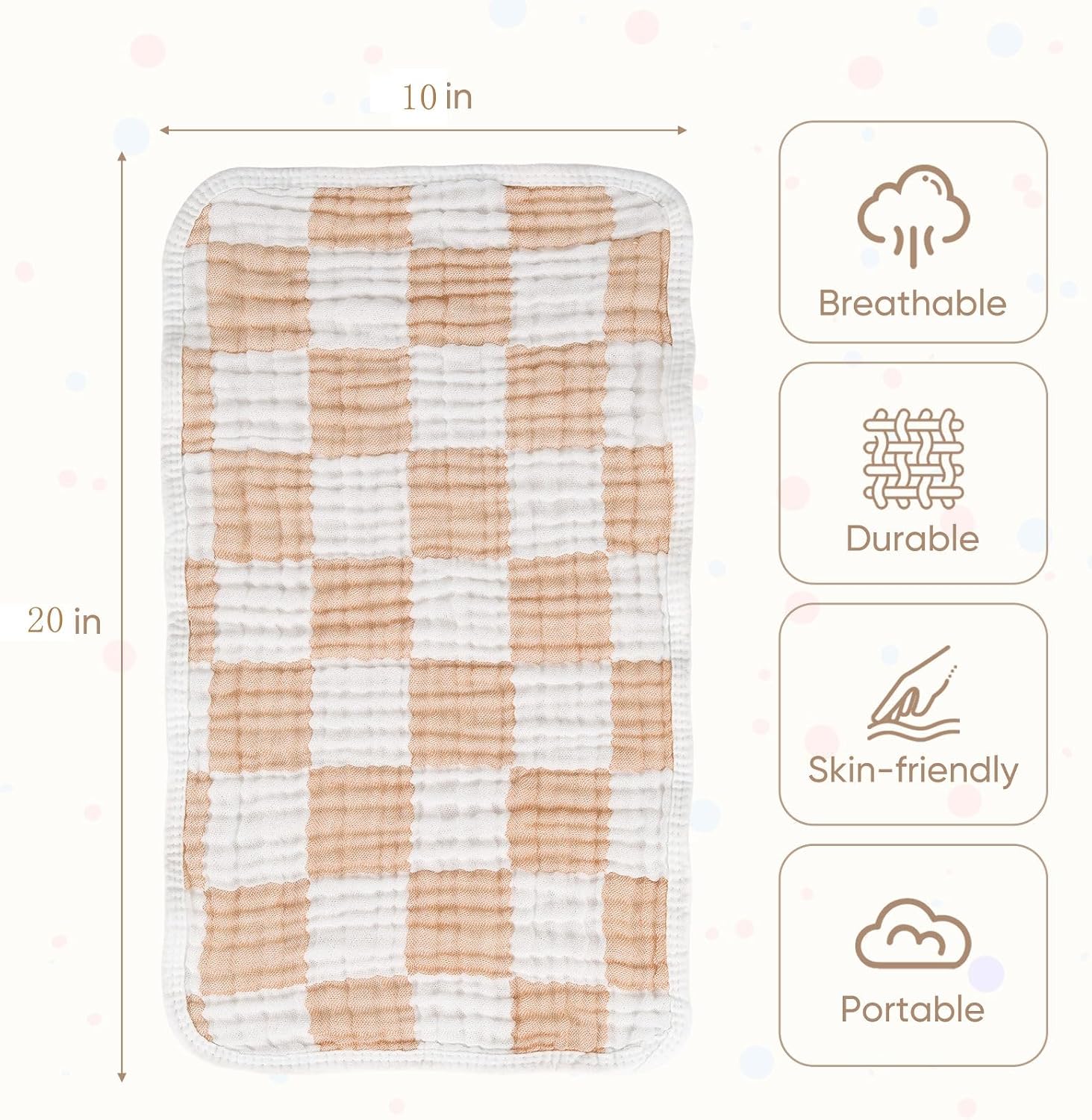 Muslin Burp Cloths 20"x10" Baby Burp Cloths 5-Pack(5, Pink & Beige) image 3