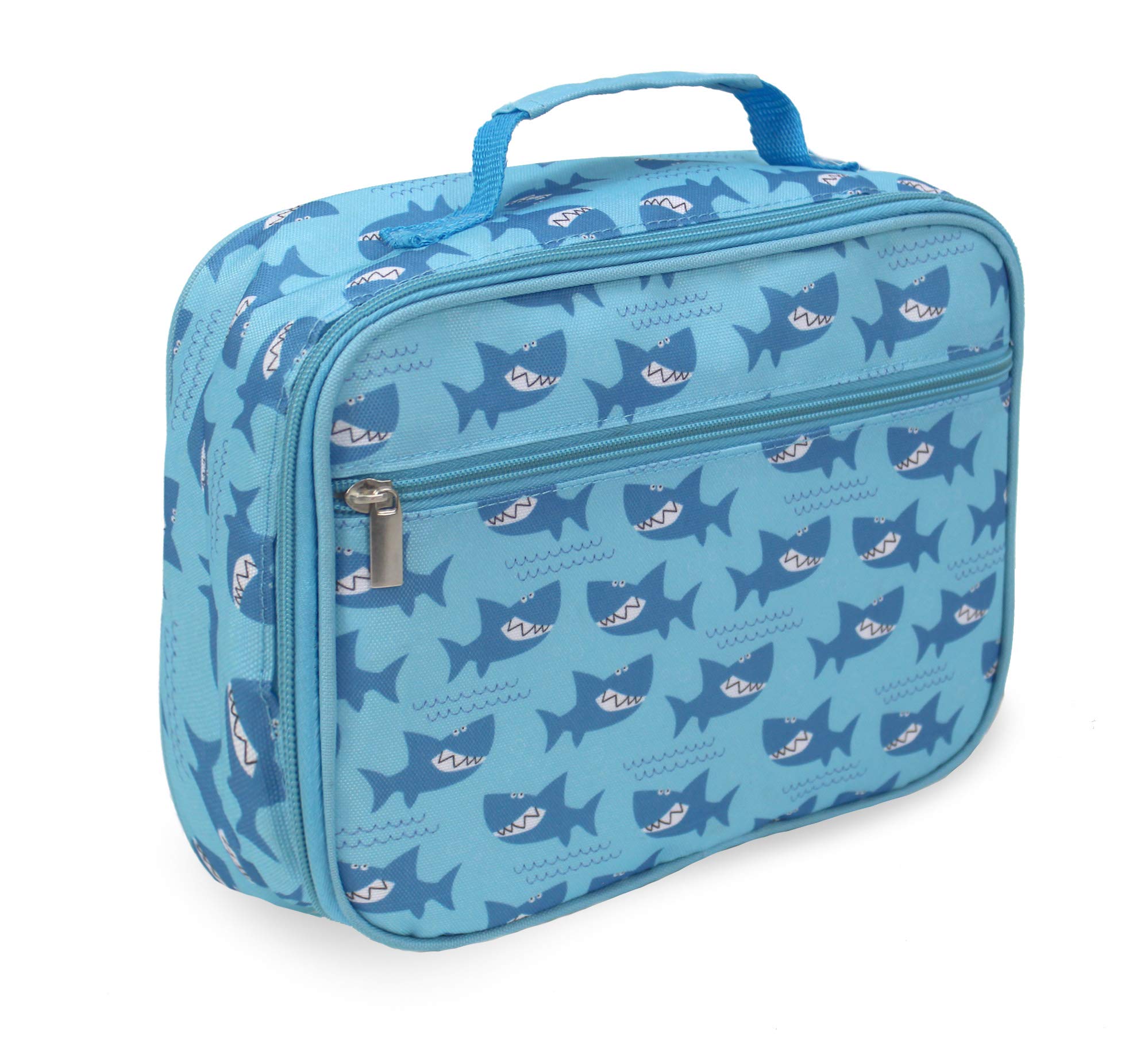 Insulated Lunch Box Boxes Bag Totes Reusable Cooler Back to School Luchbox for Toddler or Elementary Boys & Girls with Sandwich Cutter in Blue Sharks
