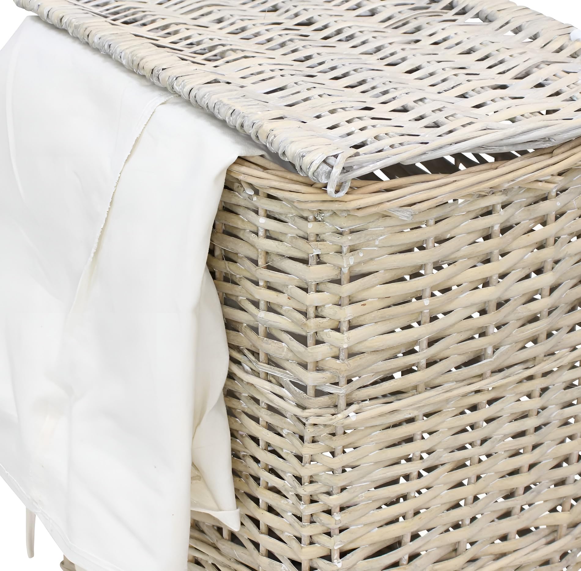 Dekoleidenschaft 2x Wäschekorb "Modern Grey" aus Weide mit Deckel und Stoffeinsatz, Wäschesammler, Aufbewahrungskorb, Flechtkorb, Wäschebehälter, Laundry Basket Set
