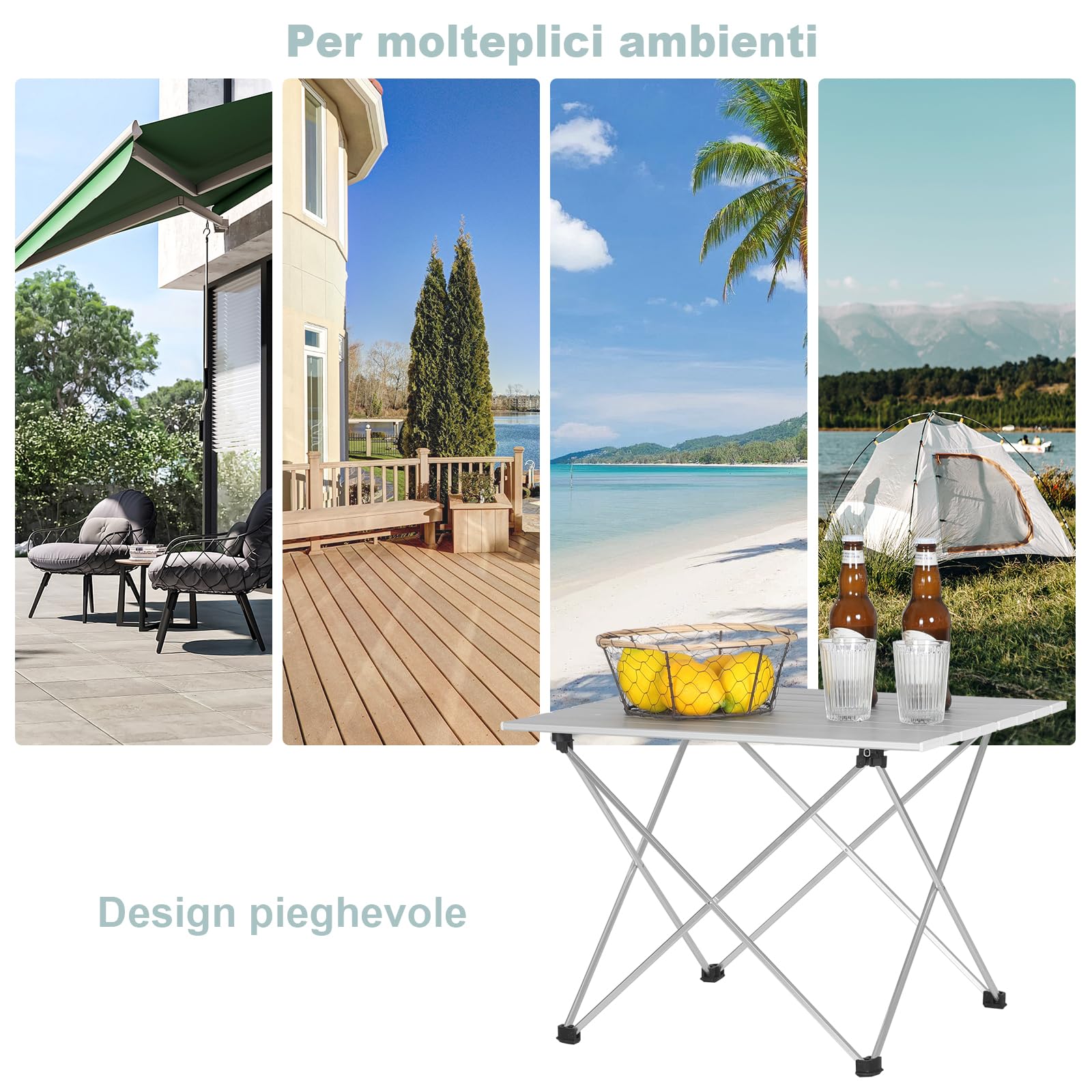 WOLTU Tavolo da Campeggio in Alluminio Tavolino Pieghevole Portatile Salvaspazio e leggero per Picnic 56x46x40 cm Argento