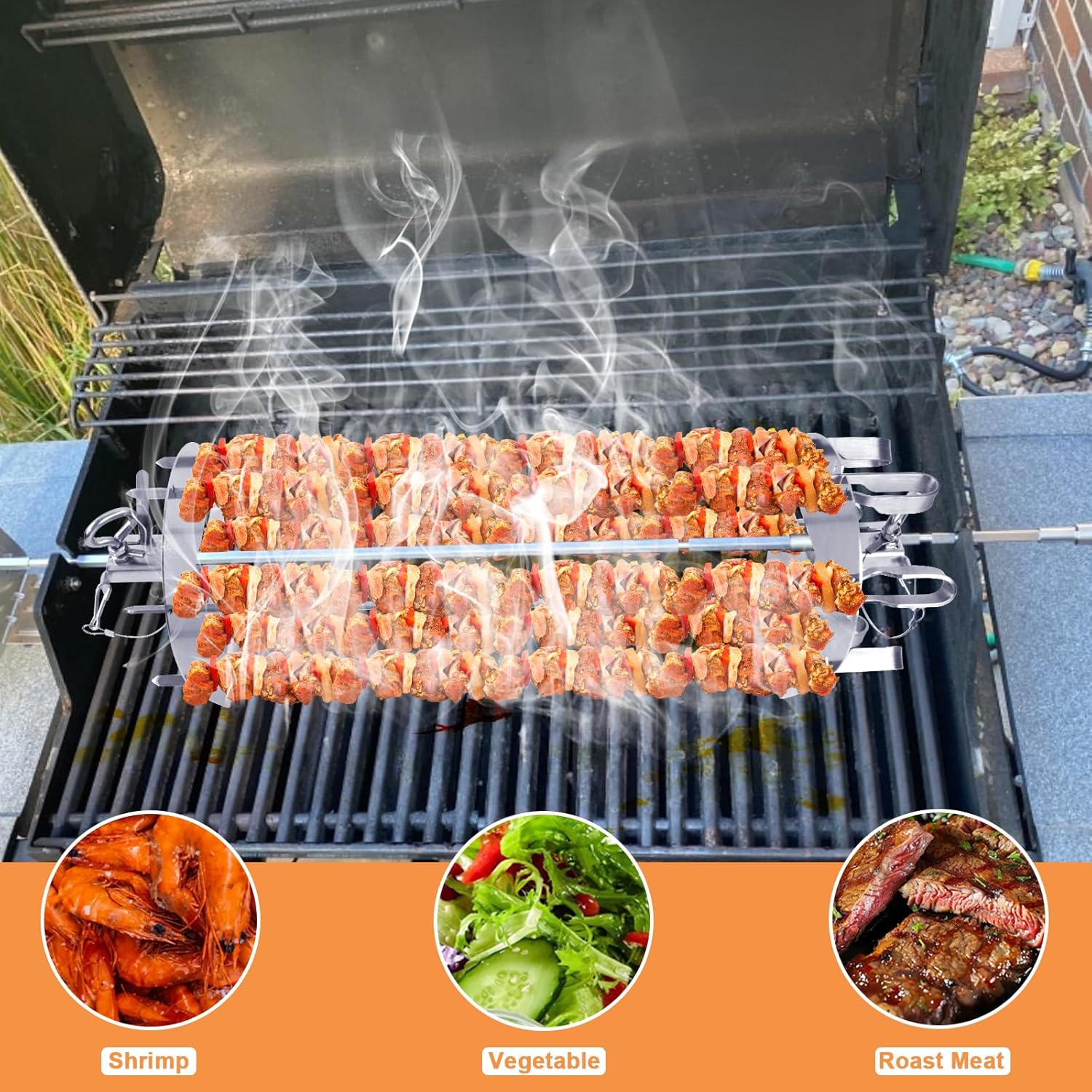 Grill Rotisserie Accessories for Weber Crafted Rotisserie Skewers, Shish Kebab Skewer Set w/Carry Bag for Weber Genesis,Spirit,Summit Gas Grill, 7675 Rotisserie Skewer for Most Grills,Stainless Steel