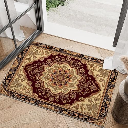 Miniatura 6 de Alfombra de entrada de 2 x 3 pulgadas, alfombra oriental bohemia tribal, lavable a máquina, alfombra retro tradicional antideslizante impresa de