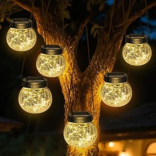 Kolpop Solar Lanterns Outdoor Waterproof 6 Pack, Hanging Solar Lights with 30 LED, Cracked