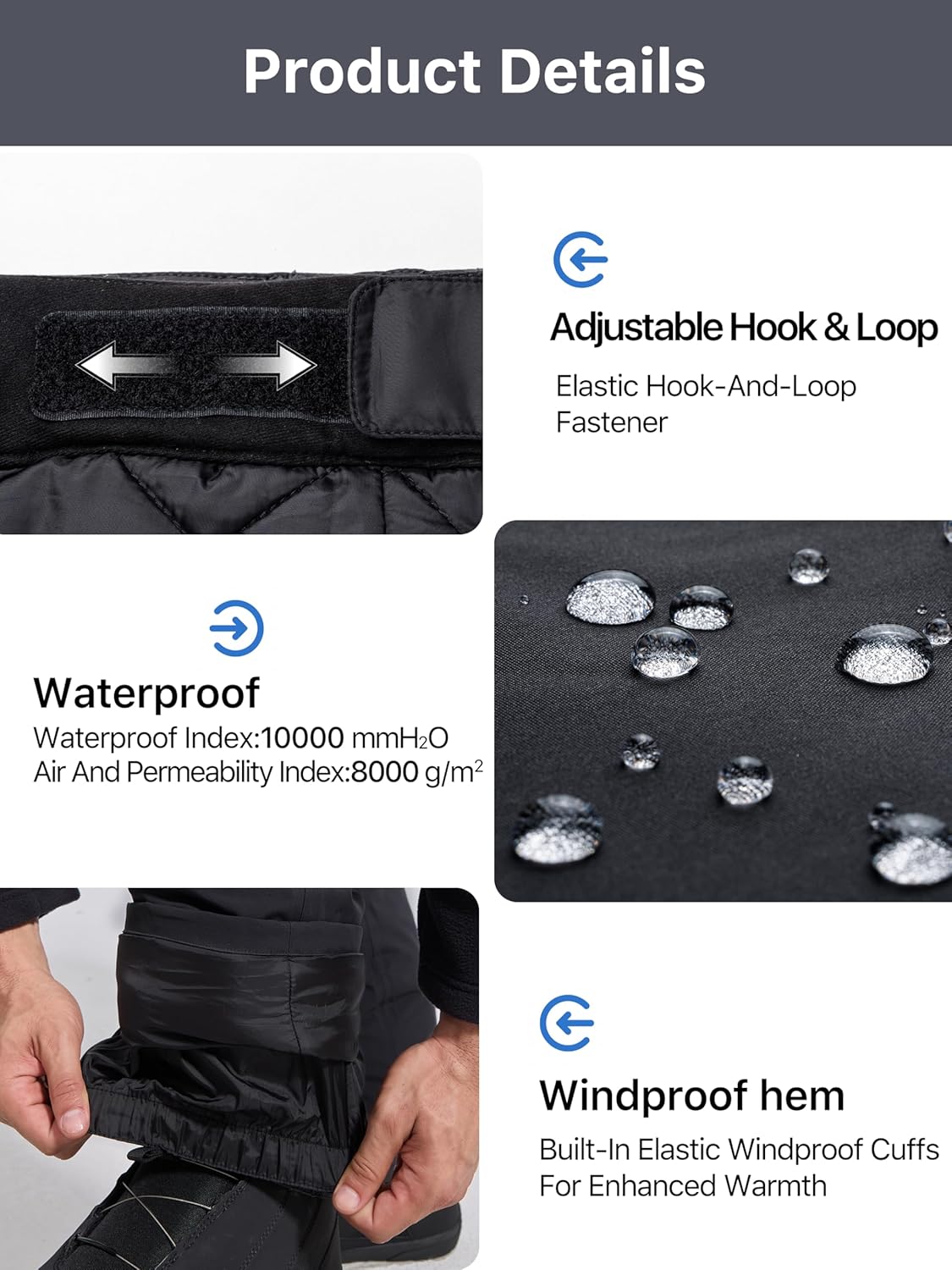 FREE SOLDIER Mens Snow Pants Waterproof Insulated Winter Skiing Snowboarding Pants with Zipper Pockets