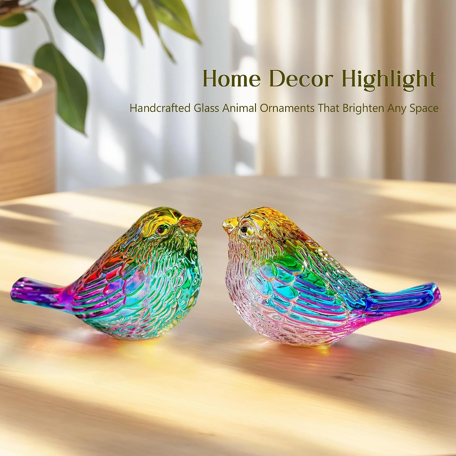 H&D HYALINE & DORA Set of 2 Crystal Birds Figurine Bird Gifts for Women Men Bird Lovers Handmade Glass Animal Figurines for Home Shelf Decor (Multicolor)
