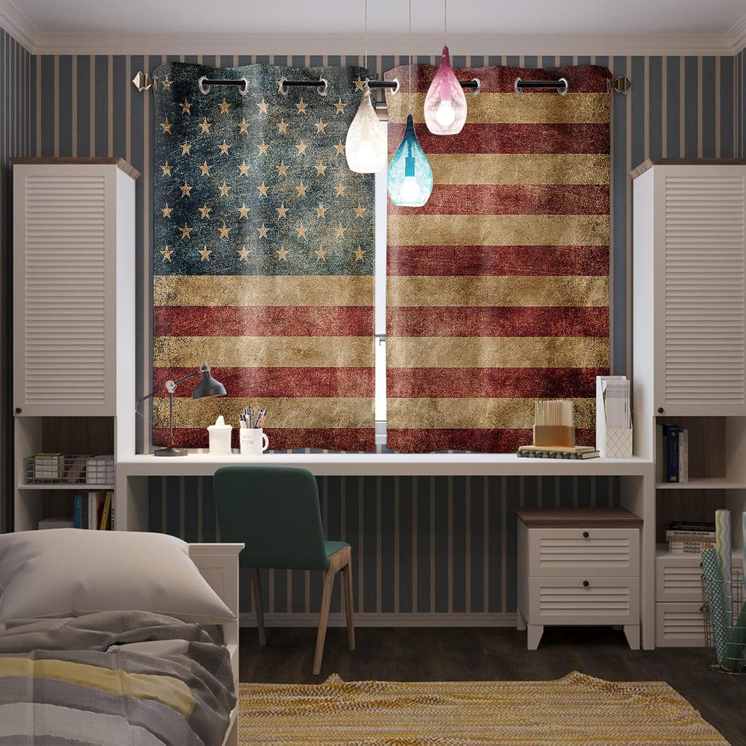 Blасk Frіdау - 60% оƒƒ Window Curtain Vintage Retro American Flag Home Decor Draperies 2 Panels Set for Living Room Bedroom USA Stripes and Stars 52×84in×2