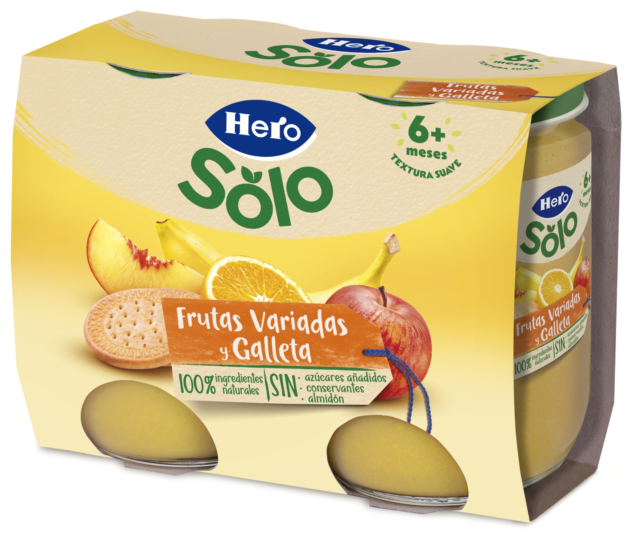 Hero Baby Merienda Tarritos de frutas variadas y galleta - Para niños a partir de los 6 meses - Pack de 2x190gr