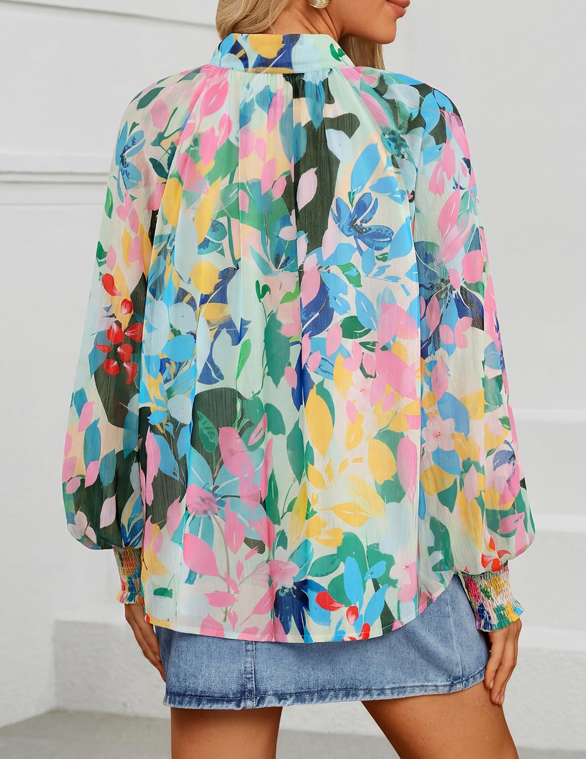 ZESICA Women's Floral Print Blouse 2026 Long Sleeve Button Down Casual Spring Summer Boho Oversized Tops Shirts