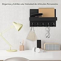 Vista 5 de Soporte de llaves para pared, llavero decorativo y soporte para correo con estante, tiene ganchos grandes para bolsos, abrigos, paraguas - Gancho